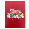 Close-up detail of the red "Merry Christmas" 3D card
