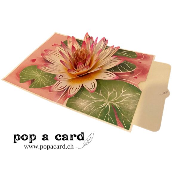 Carte Pop-Up Fleur de Lotus – carte pop-up et carte de vœux 3D ouverte
