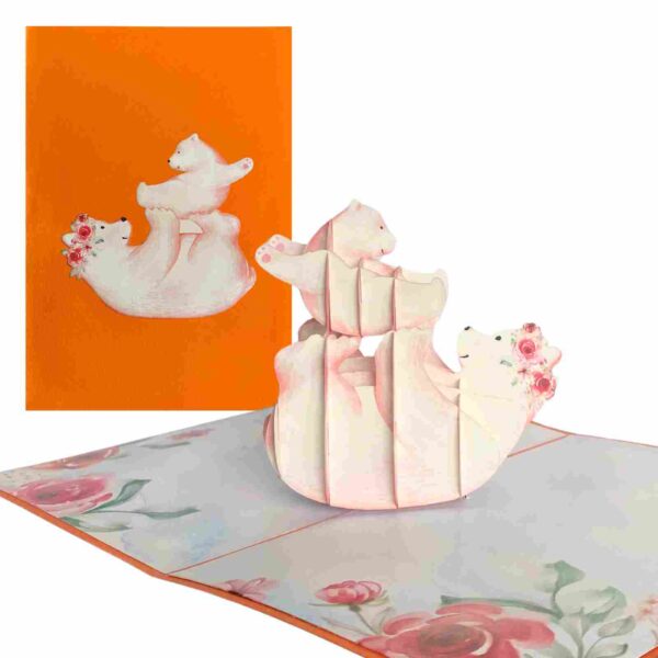 Carte Pop-Up Maman Ourse & Ourson – photo catalogue avec carte ouverte et couverture en arrière-plan
