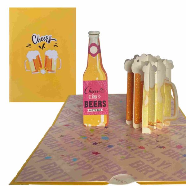 Carte Pop-Up Santé & Bières – photo catalogue avec carte ouverte et couverture en arrière-plan