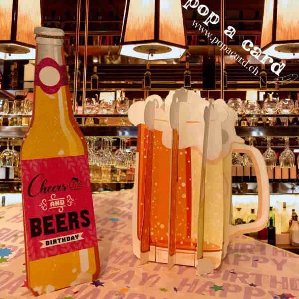 Carte Pop-Up Santé & Bières – carte pop-up et carte de vœux 3D ouverte