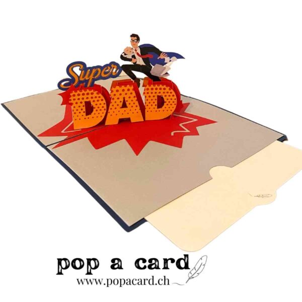 Carte Pop-Up Super Papa – carte pop-up et carte de vœux 3D – face avant