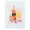 Carte de vœux pop-up 3D fermée : couverture ivoire avec une bouteille de champagne, deux flûtes et des roses