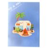 Blue cover with retro camper and palm tree on retirement pop‑up greeting card
