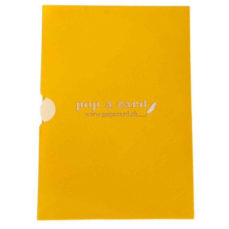 Yellow back of Cheers & Beers pop‑up card with brand icon
