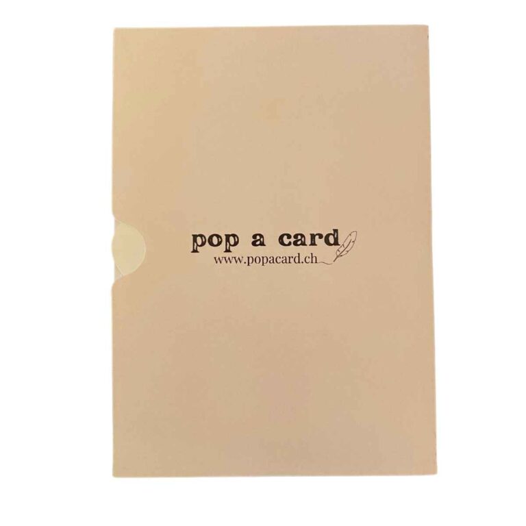 Back of kitten birthday pop‑up card with small logo