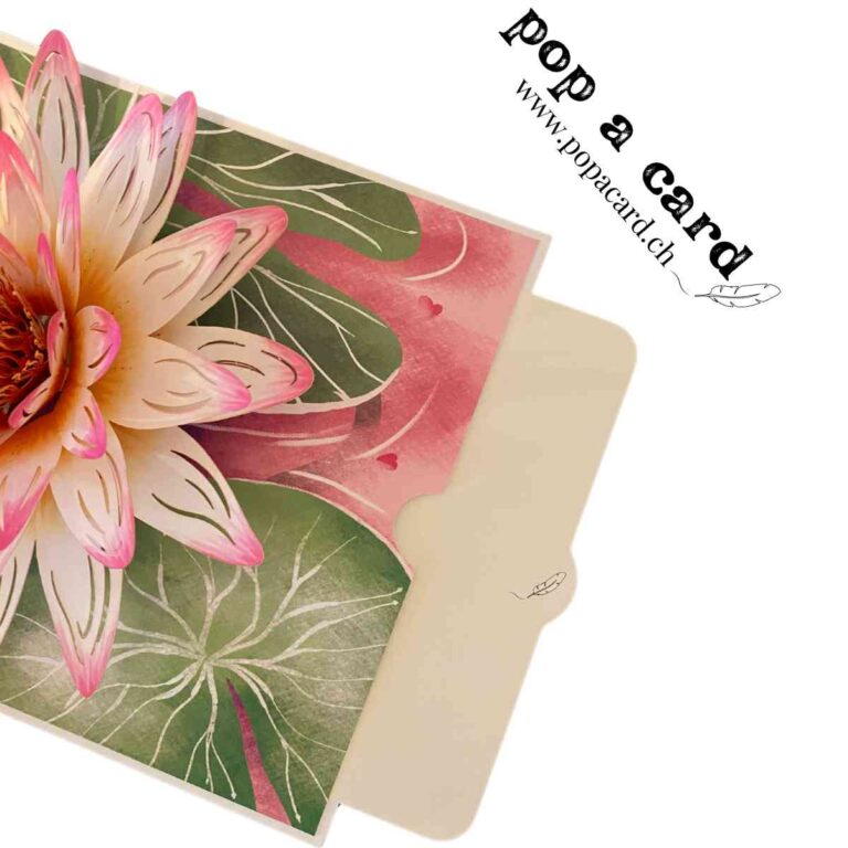Blank notecard for lotus blossom pop‑up get-well card, write a soothing message