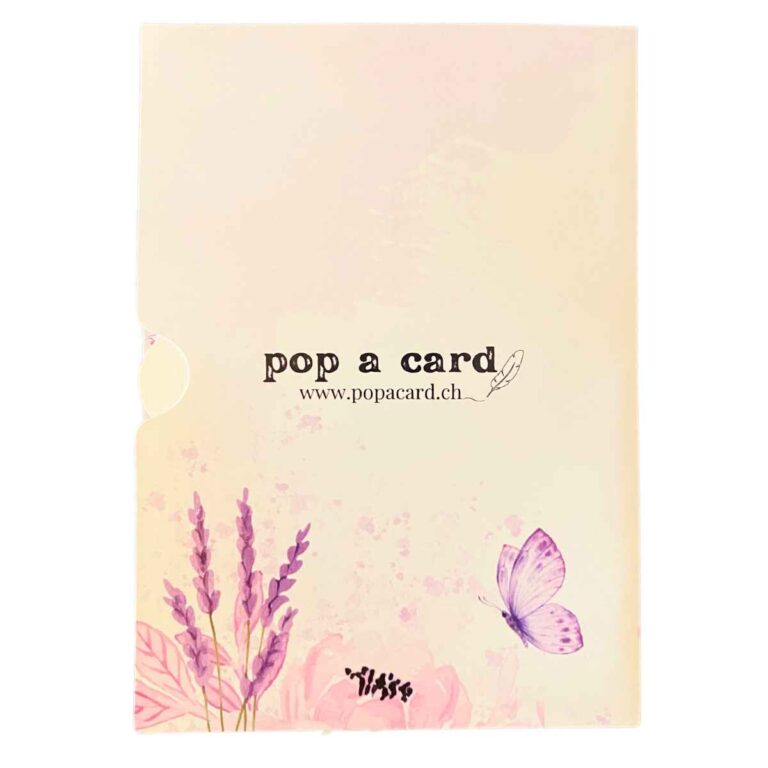 Back of magnolia bouquet pop‑up card with discreet branding