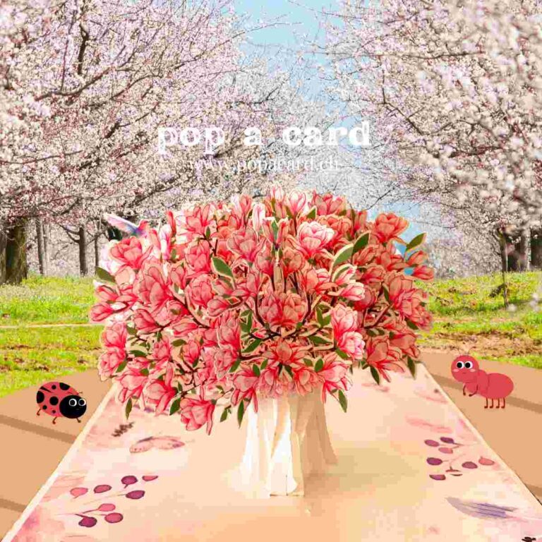 Layered magnolia petals and hummingbird detail in 3‑D greeting card
