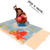 Open 3‑D pirate ship card, black sails and smiling crew riding blue waves