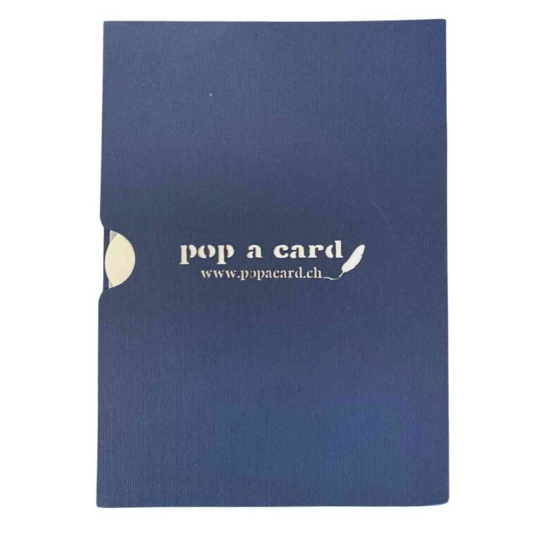 Solid navy back of Super Dad pop‑up card featuring small icon