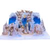 Full view of the open Nativity pop-up card showing the Holy Family, angels, and wise men.
