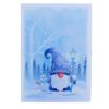 A stylish 3D pop-up card with a blue Scandinavian gnome in a poetic winter forest scene.