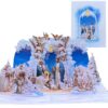 3D pop-up card of the traditional Nativity scene, displayed as a miniature paper creche.